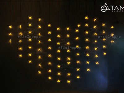 SALE 50% Đèn rèm ngôi sao hình trái tim 78 Led Màu Vàng ấm